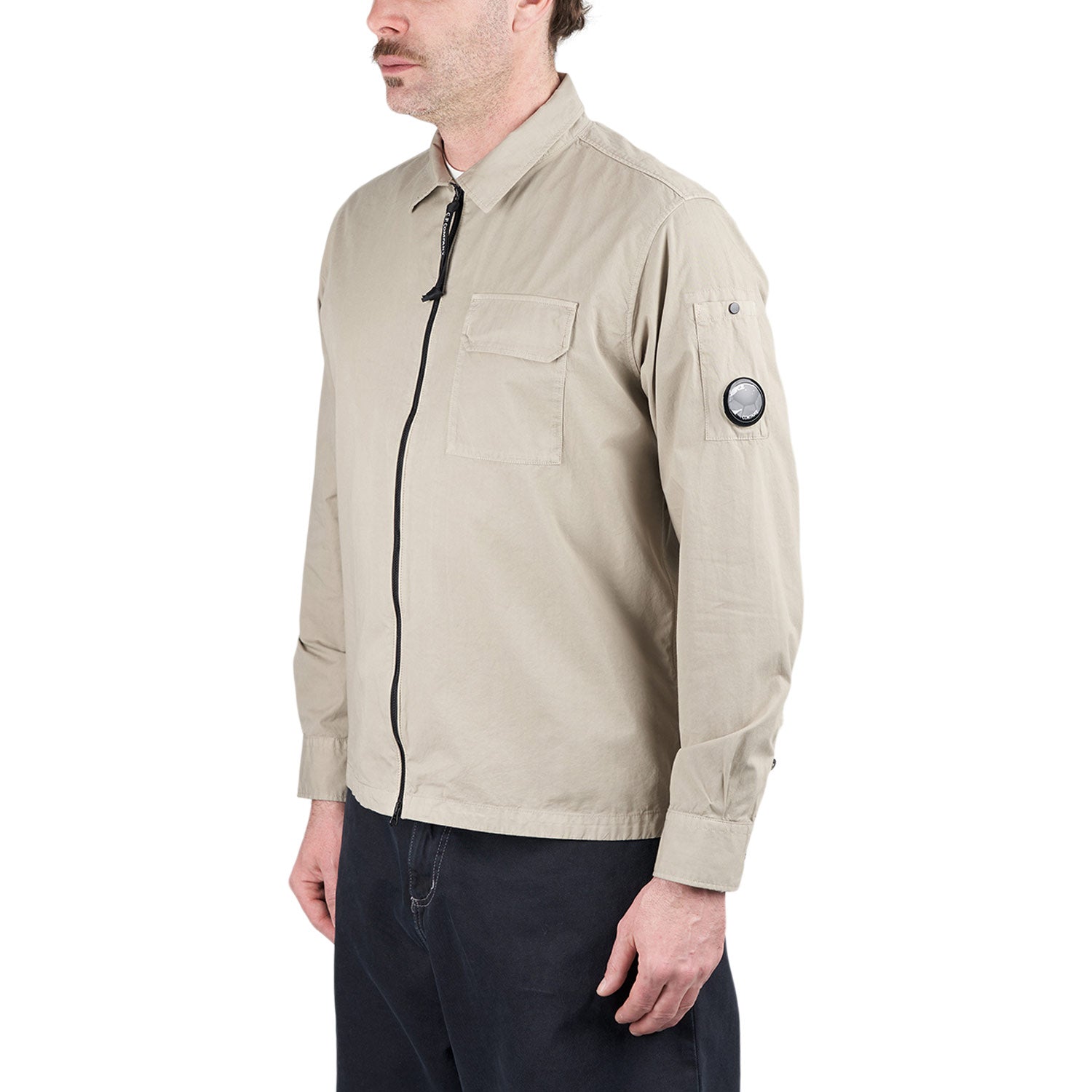 C.P. Company Organic Gabardine Full Zip Overshirt (Beige) - Allike Store