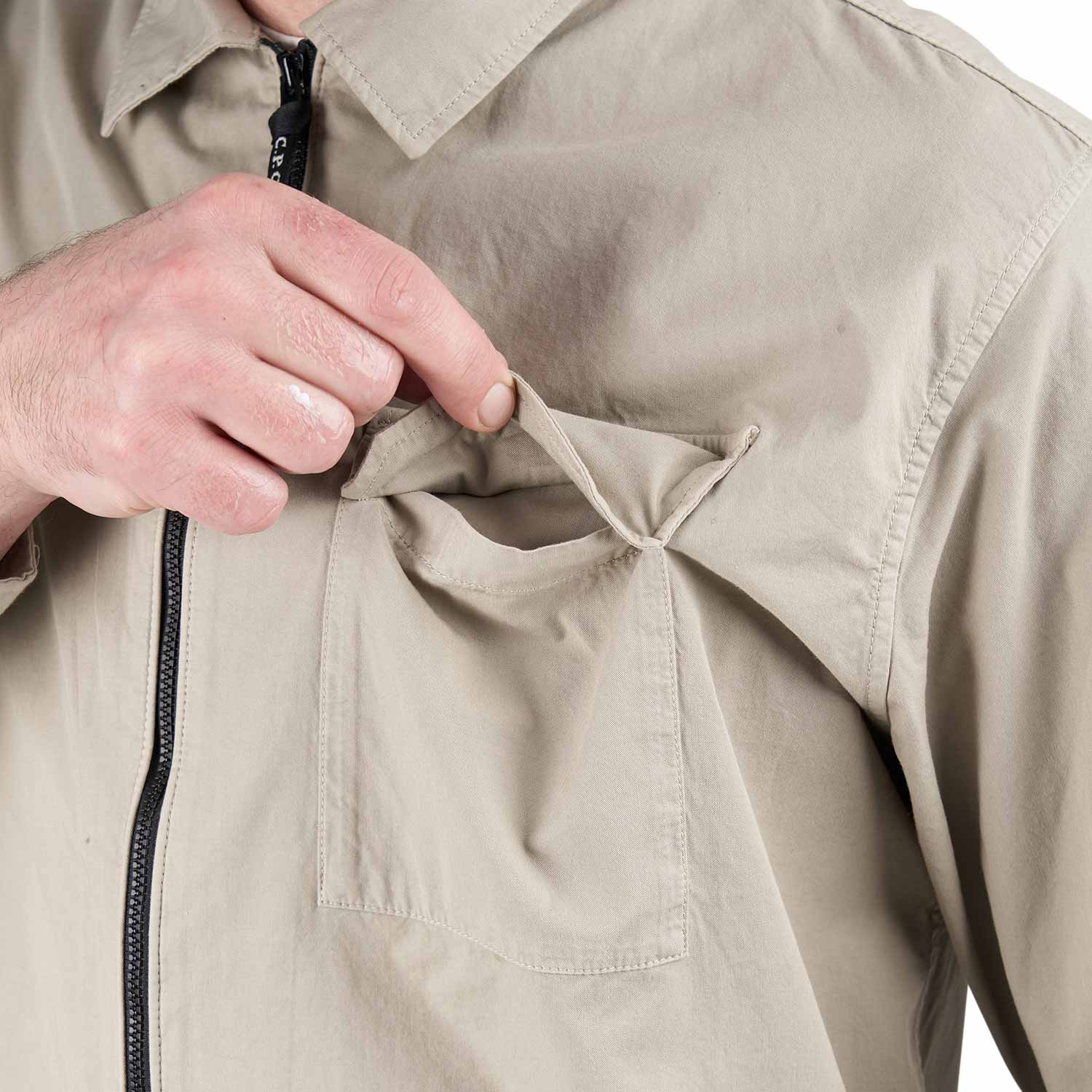 C.P. Company Organic Gabardine Full Zip Overshirt (Beige) - Allike Store