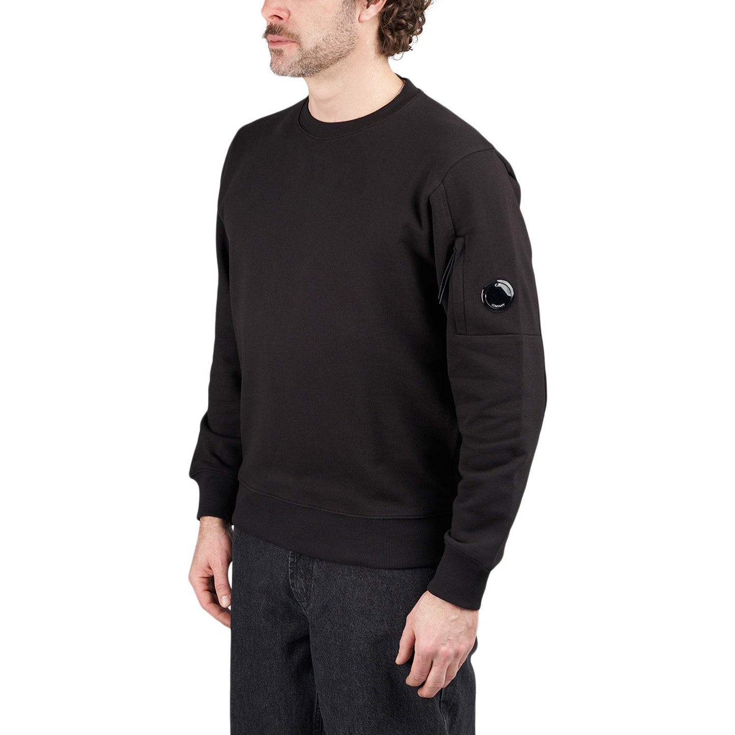 C.P. Company Diagonal Raised Fleece Crewneck Lens Sweatshirt (Schwarz) - Allike Store