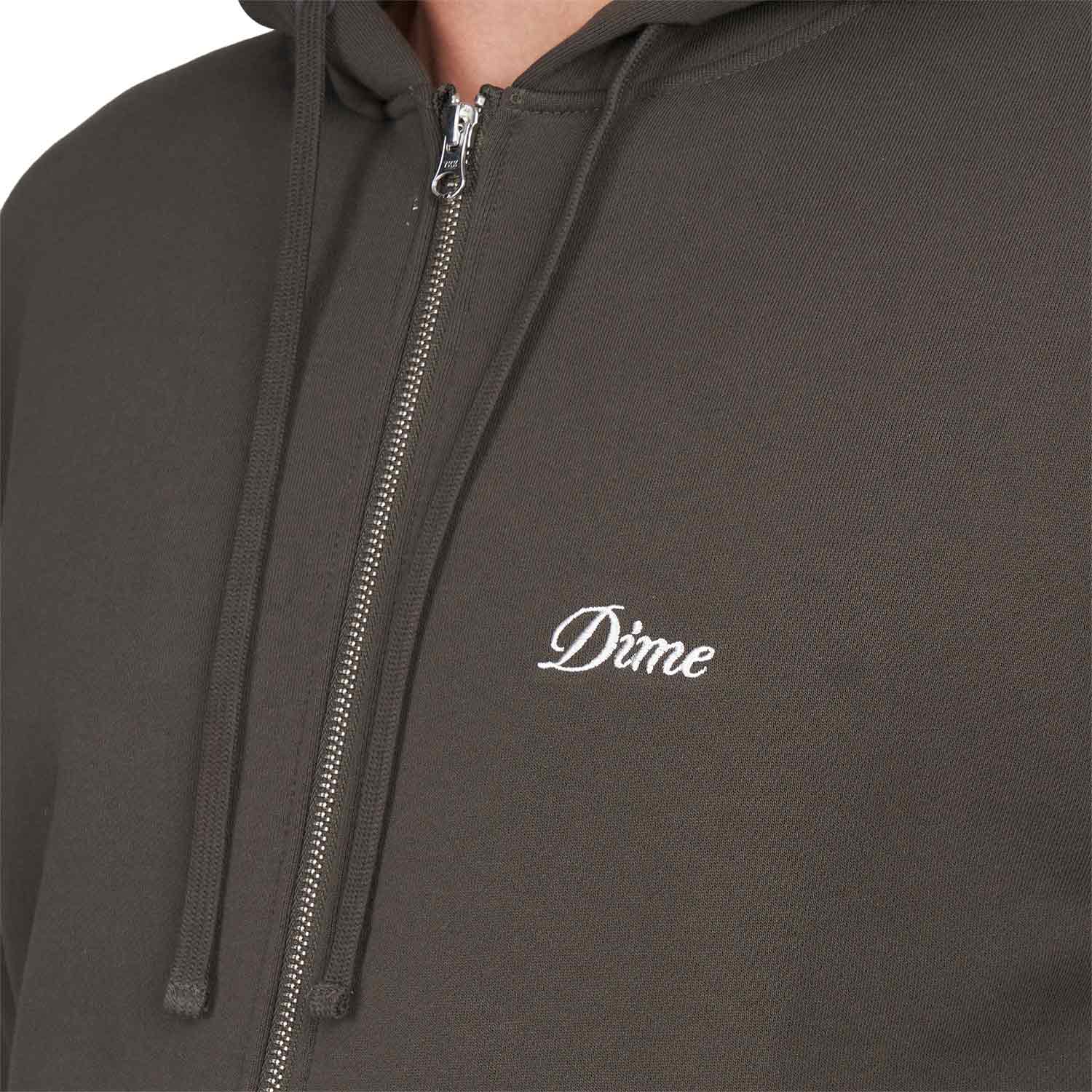 Dime Cursive Small Logo Zip Hoodie (Dunkelgrau)  - Allike Store