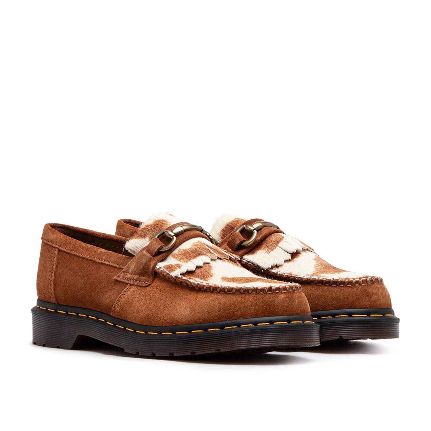 Dr. Martens Adrian Snaffle Hair-On Suede Loafer (Brown / White)