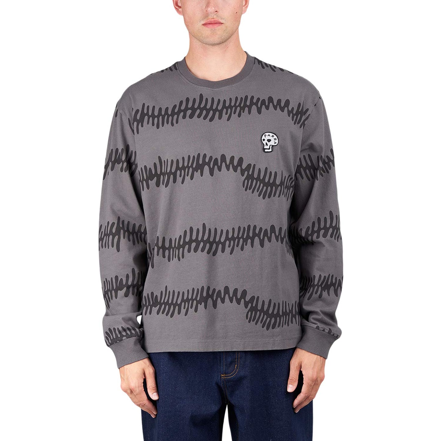 by Parra Stitched Skull Long Sleeve T-Shirt (Grau / Schwarz) - Allike Store