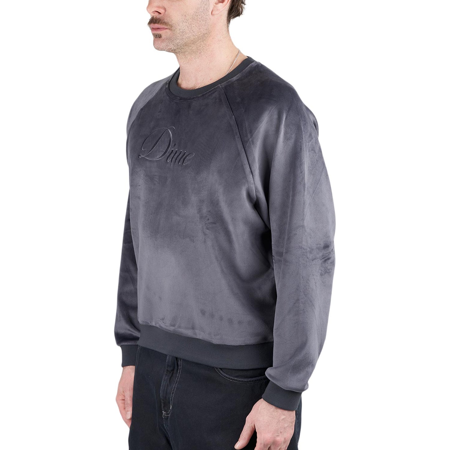 Dime Cursive Velvet Crewneck (Grau) - Allike Store