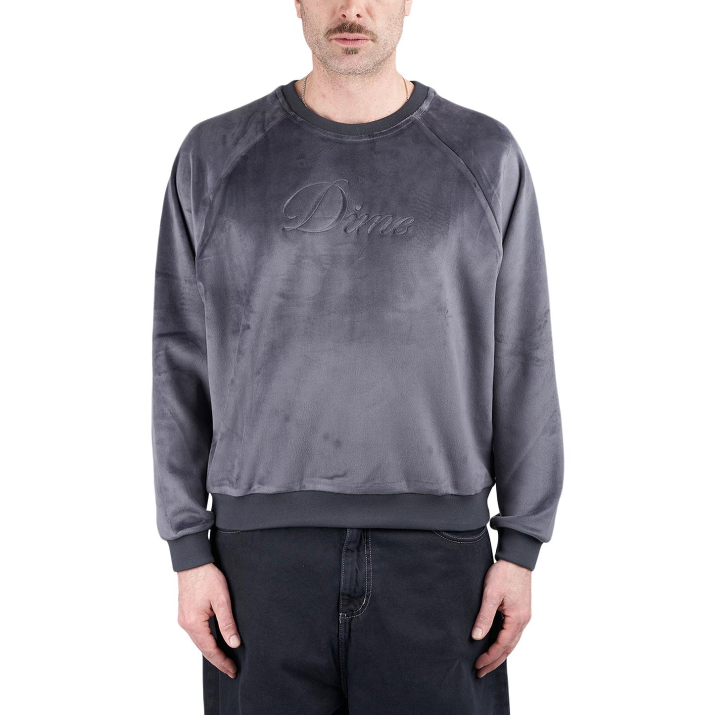 Dime Cursive Velvet Crewneck (Grau) - Allike Store