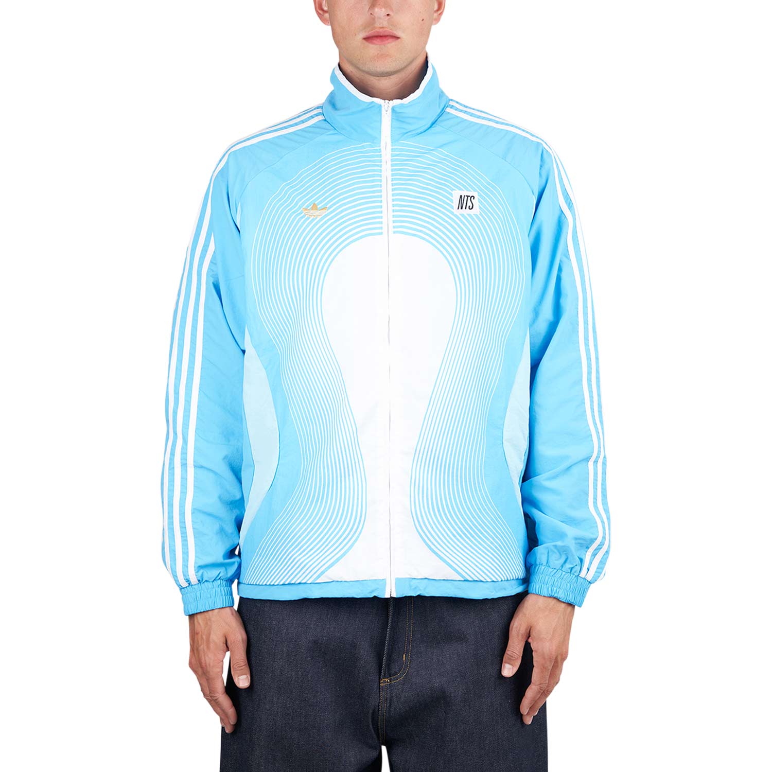 Blue and white adidas track jacket online