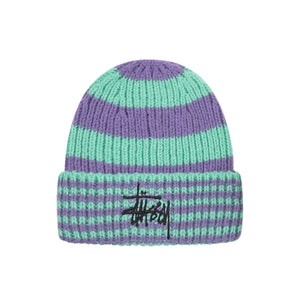 Stüssy Striped Big Basic Beanie (Grün / Lila)  - Allike Store