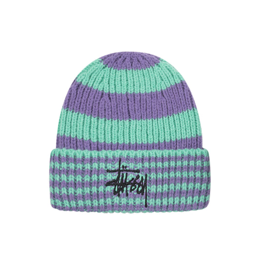 Stüssy Striped Big Basic Beanie (Grün / Lila)  - Allike Store