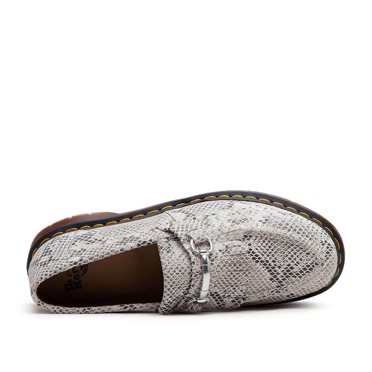 Dr. Martens Adrian Snaffle Python Print Suede Loafers (Beige)  - Allike Store