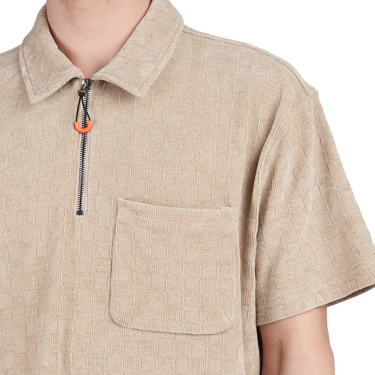 Brain Dead Knit Check Half Zip Shirt (Beige)  - Allike Store