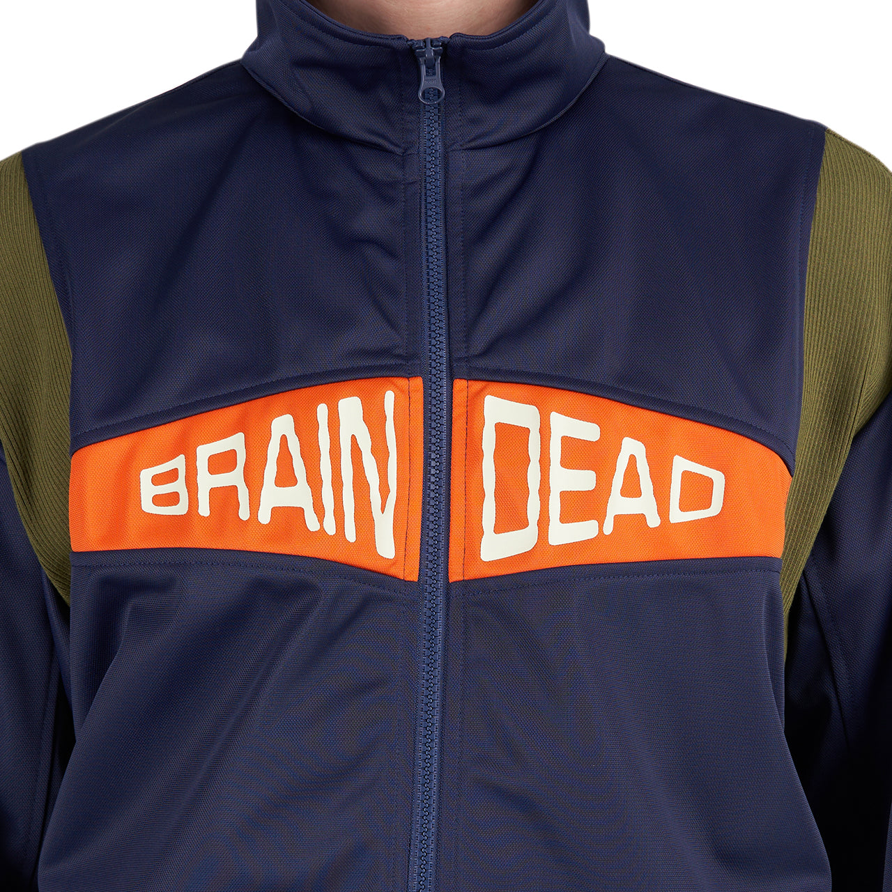 Brain Dead Alonzo Paneled Rib Track Jacket (Navy / Grün)  - Allike Store