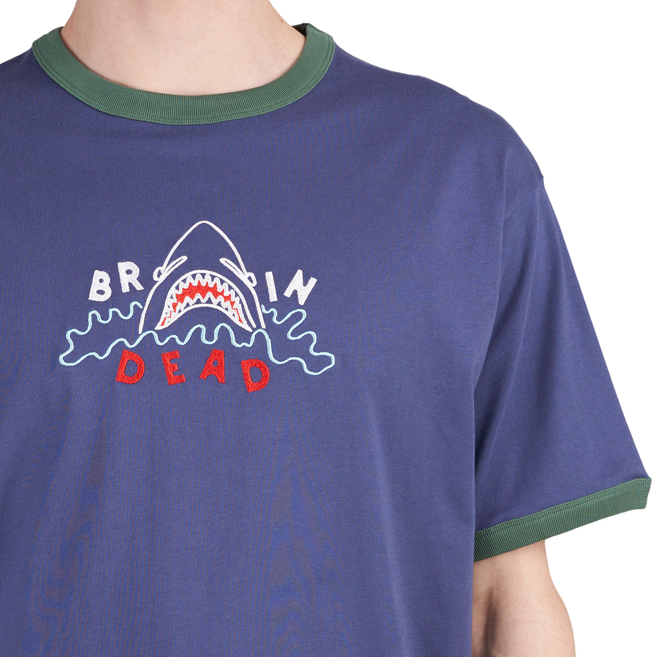 Brain Dead Shark Attack Ringer T-Shirt (Navy)  - Allike Store