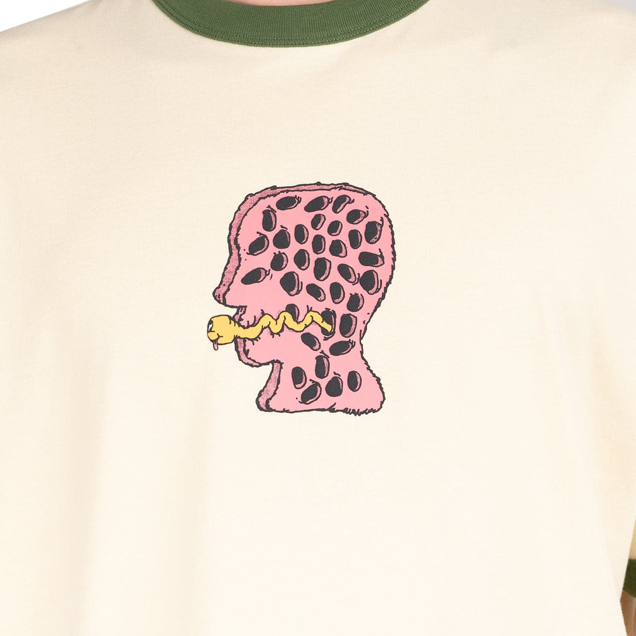 Brain Dead Mouthworm Short Sleeve Ringer Tee (Beige / Grün)  - Allike Store