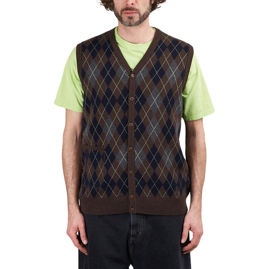 Pop Trading Company Knitted Cardigan Vest (Navy / Braun / Grau)  - Allike Store