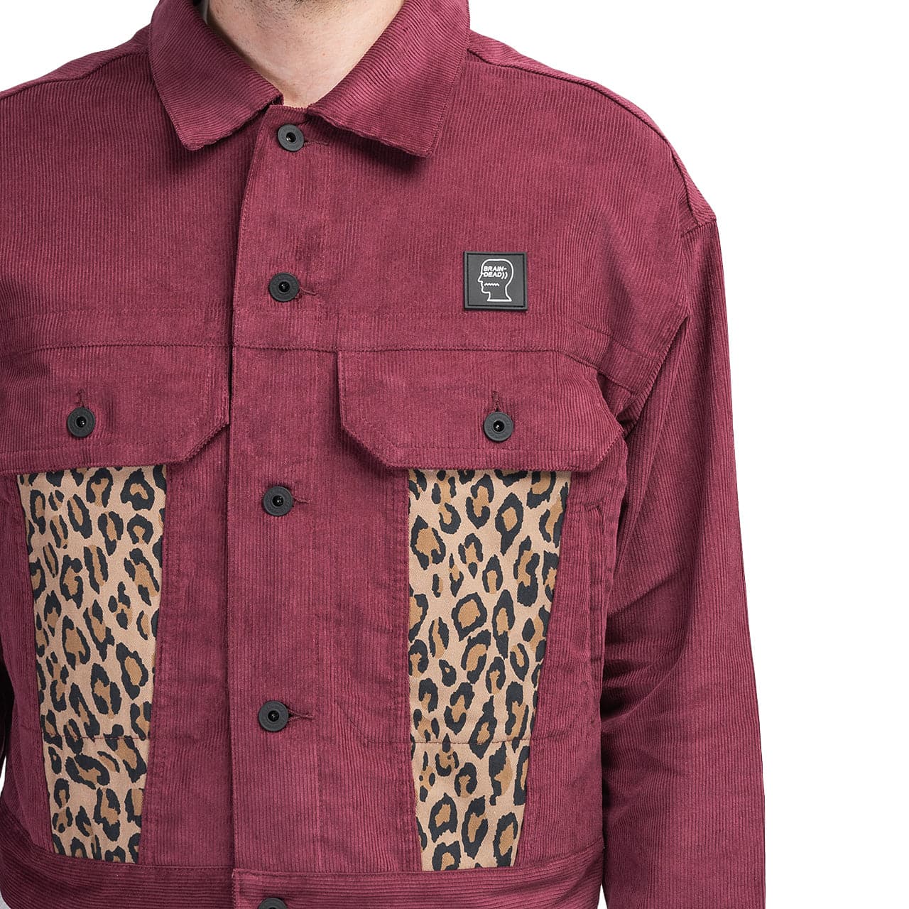 Brain Dead Leopard Contrast Trucker Jacket (Bordeaux)  - Allike Store