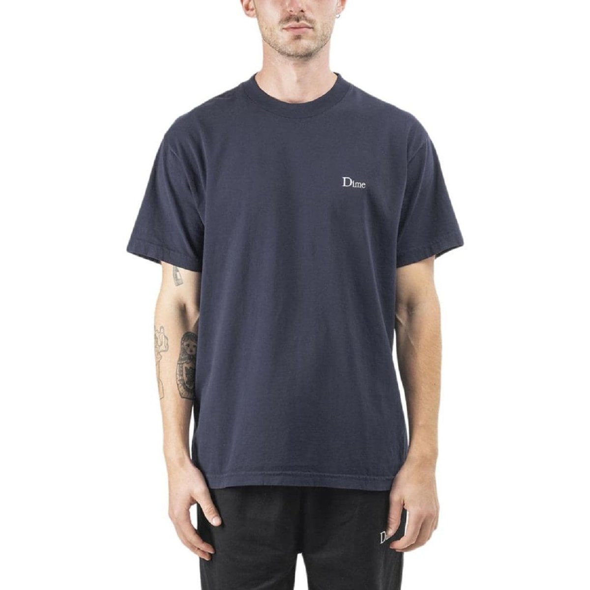 Dime Classic Logo Embroidered T-Shirt (Navy)  - Allike Store