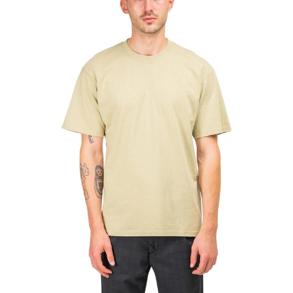 Edwin Katakana Embroidery T-Shirt (Beige)  - Allike Store