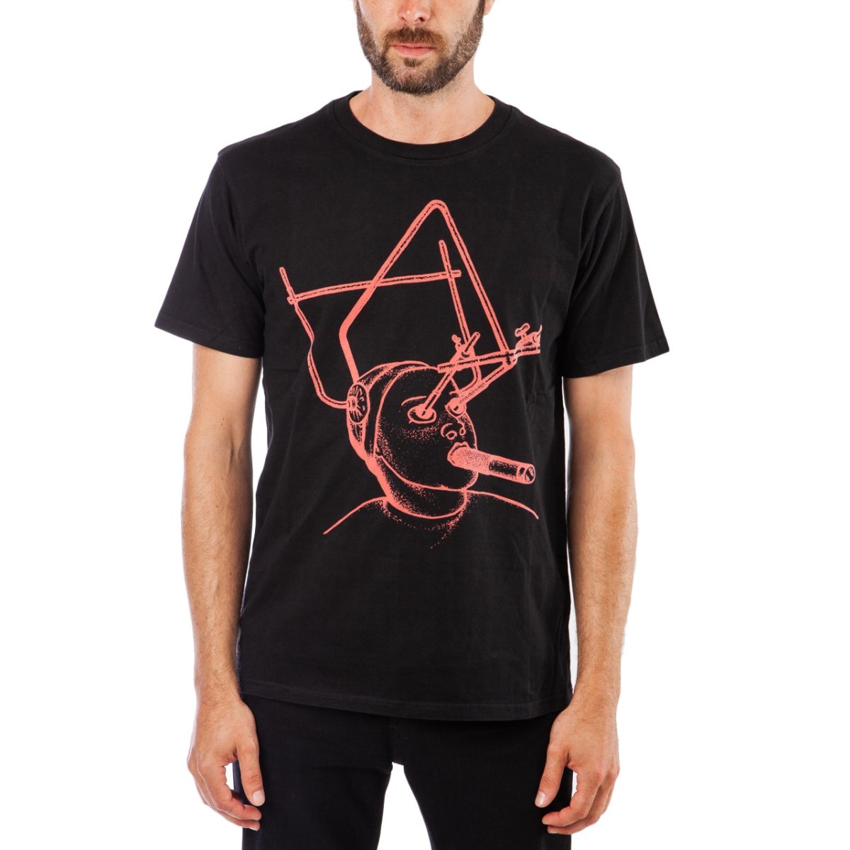 Han Kjobenhavn Casual Black Artwork T-Shirt (Schwarz / Rot)  - Allike Store