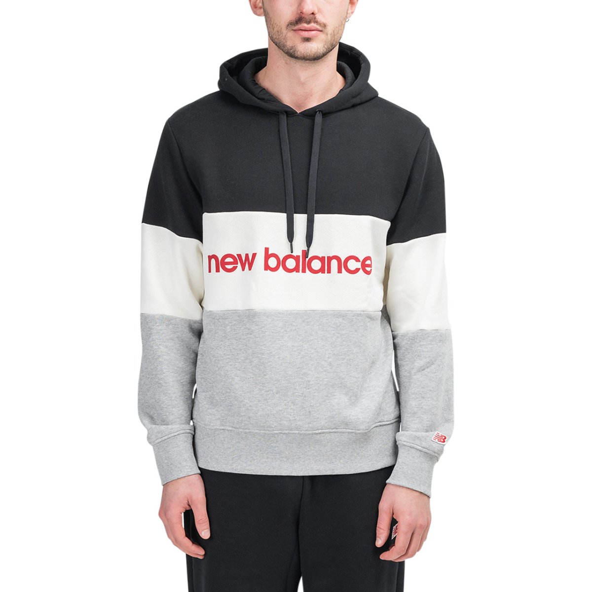 New Balance MT93545 BKW Athletics Stadium Hoodie (Schwarz / Weiss / Grau)  - Allike Store