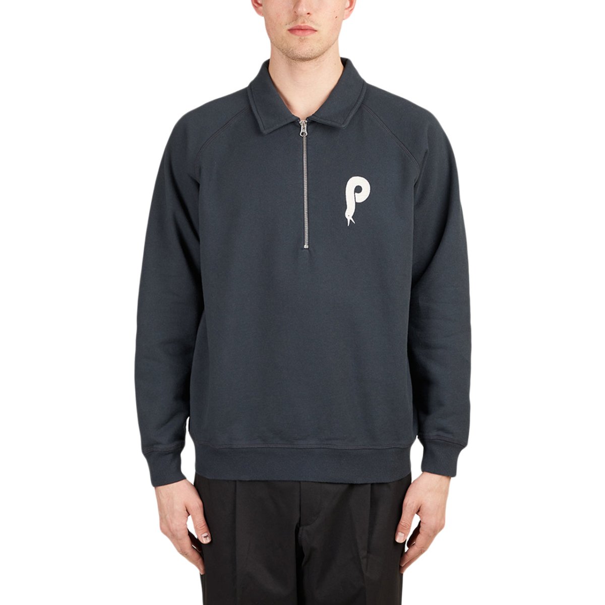 Parra Bird Face Font half Zip Polo Sweatshirt (Navy)  - Allike Store