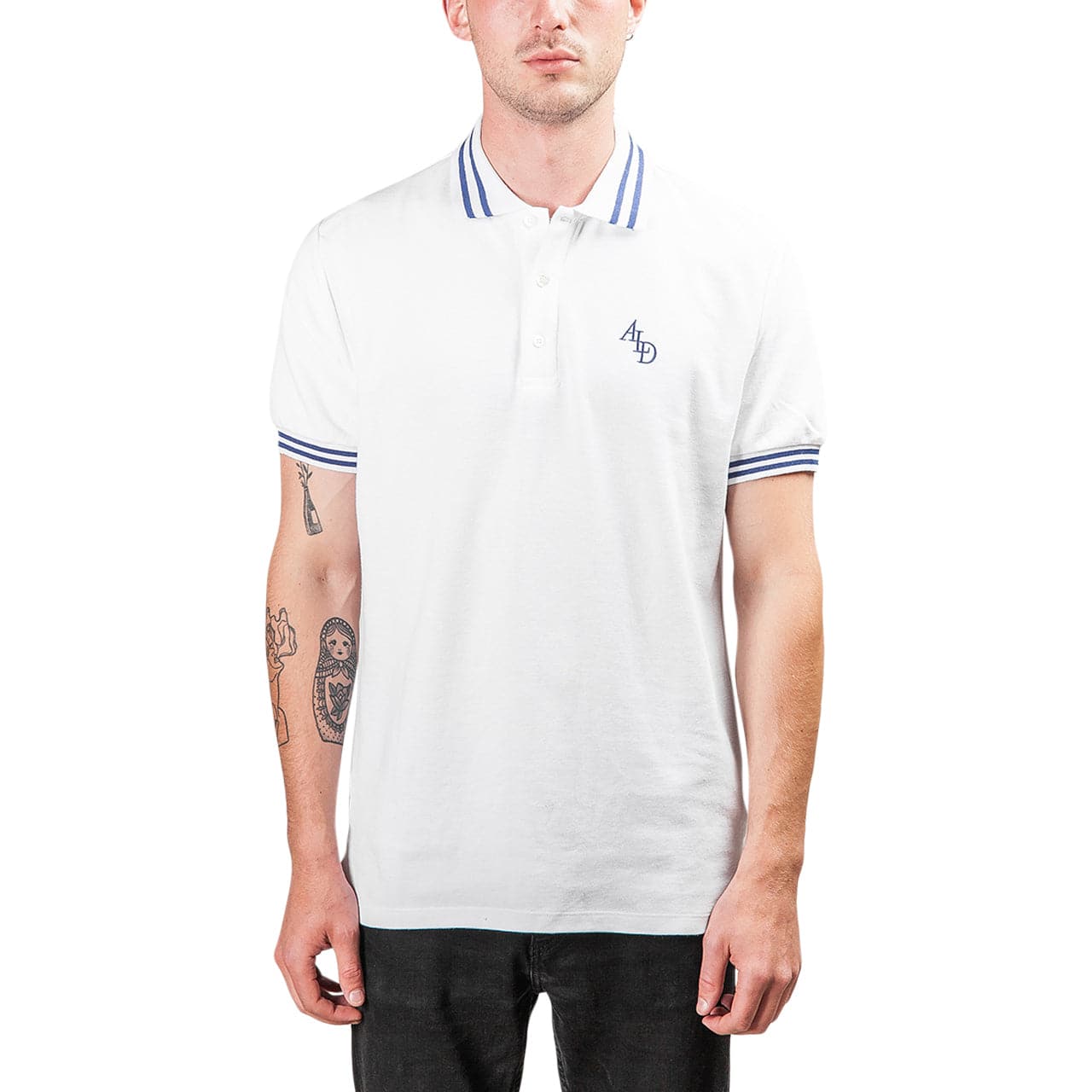 Aimé Leon Dore Monogram Stripe Collar Polo (Weiß)  - Allike Store