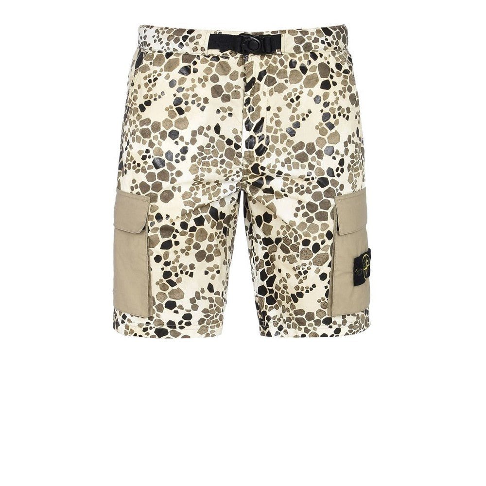 Stone Island Alligator Camo Cotton - Nylon Shorts (Beige)  - Allike Store