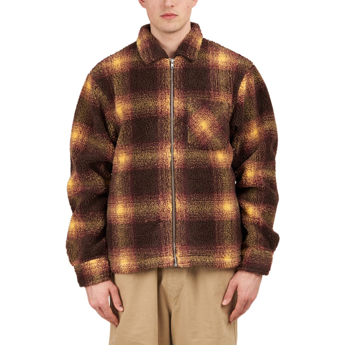 Stüssy Shadow Plaid Sherpa Zip Shirt (Braun)  - Allike Store