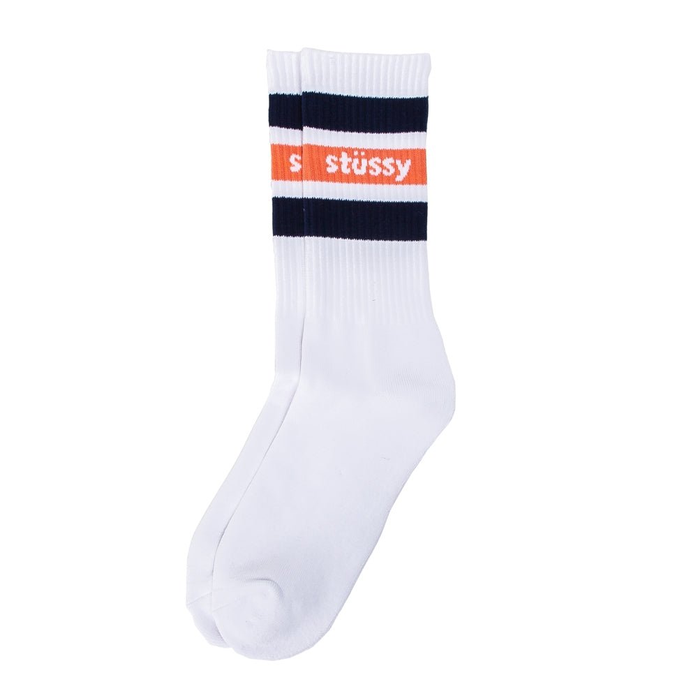 Stüssy SP19 Stripe Crew Socks (Weiß / Navy)  - Allike Store