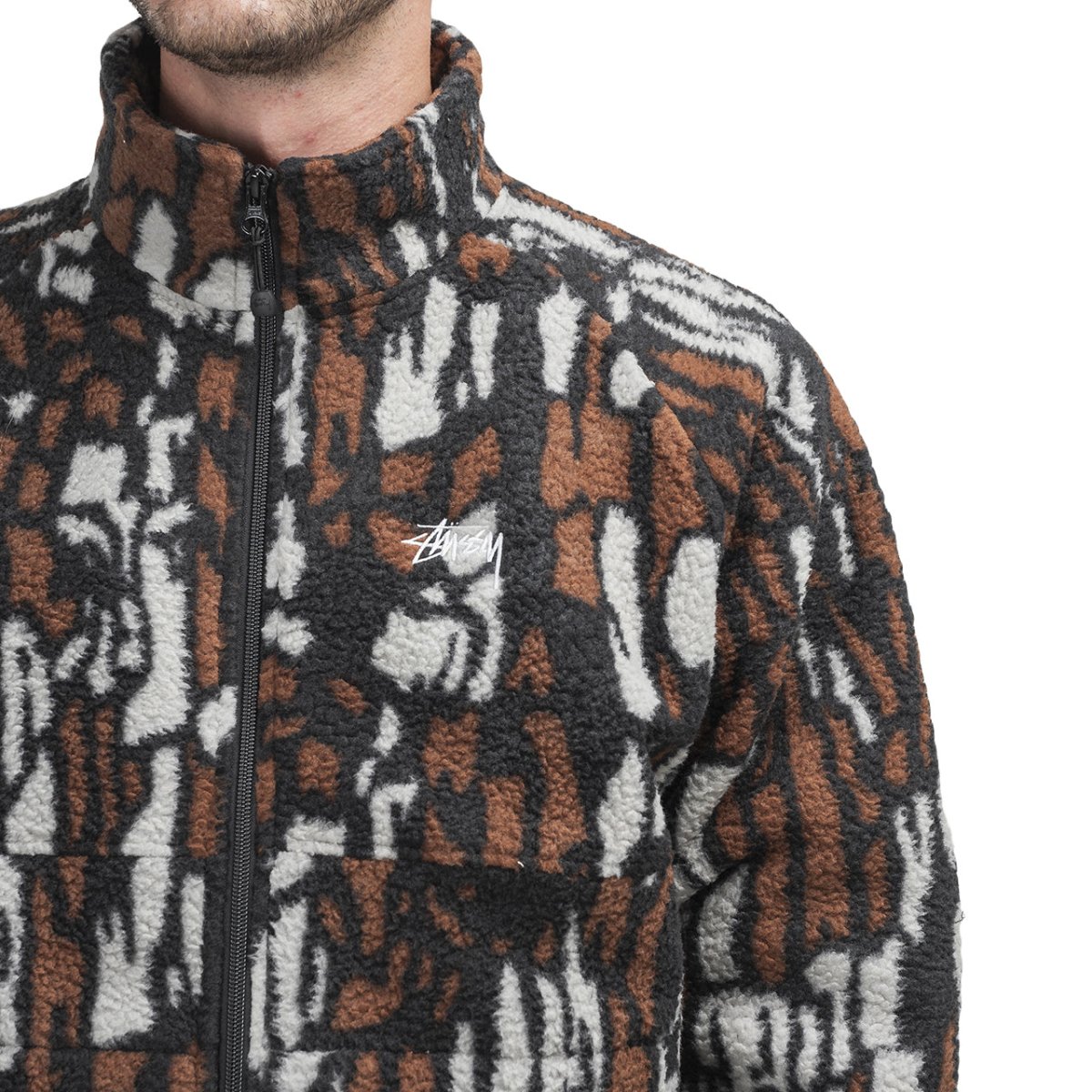 Stüssy Tree Bark Fleece Jacket (Brown / Black)