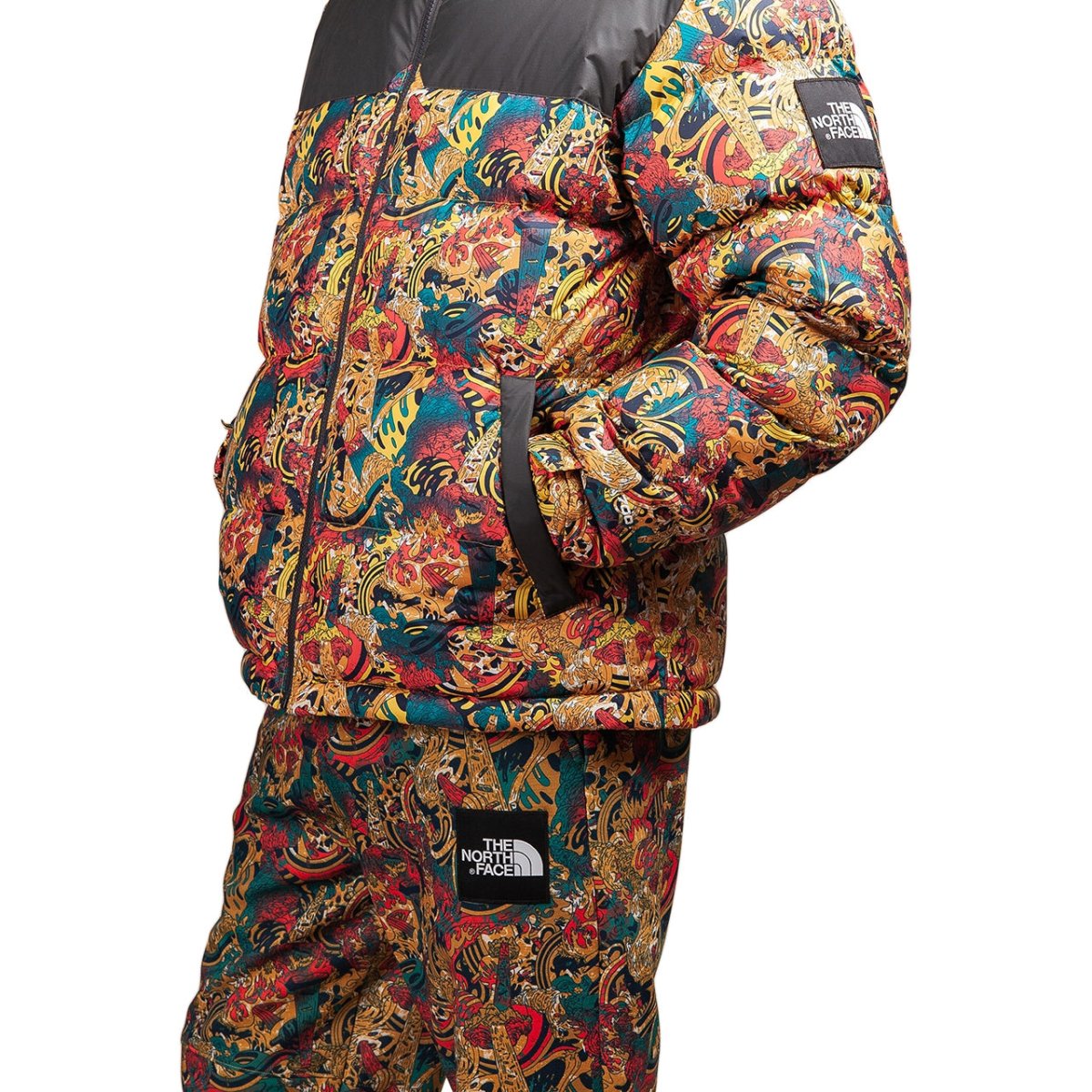 The north face 1992 nuptse clearance jacket leopard yellow genesis print