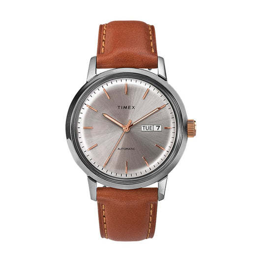 Timex Archive Marlin Automatic Day-Date 40mm Leather Strap (Braun / Silber)  - Allike Store