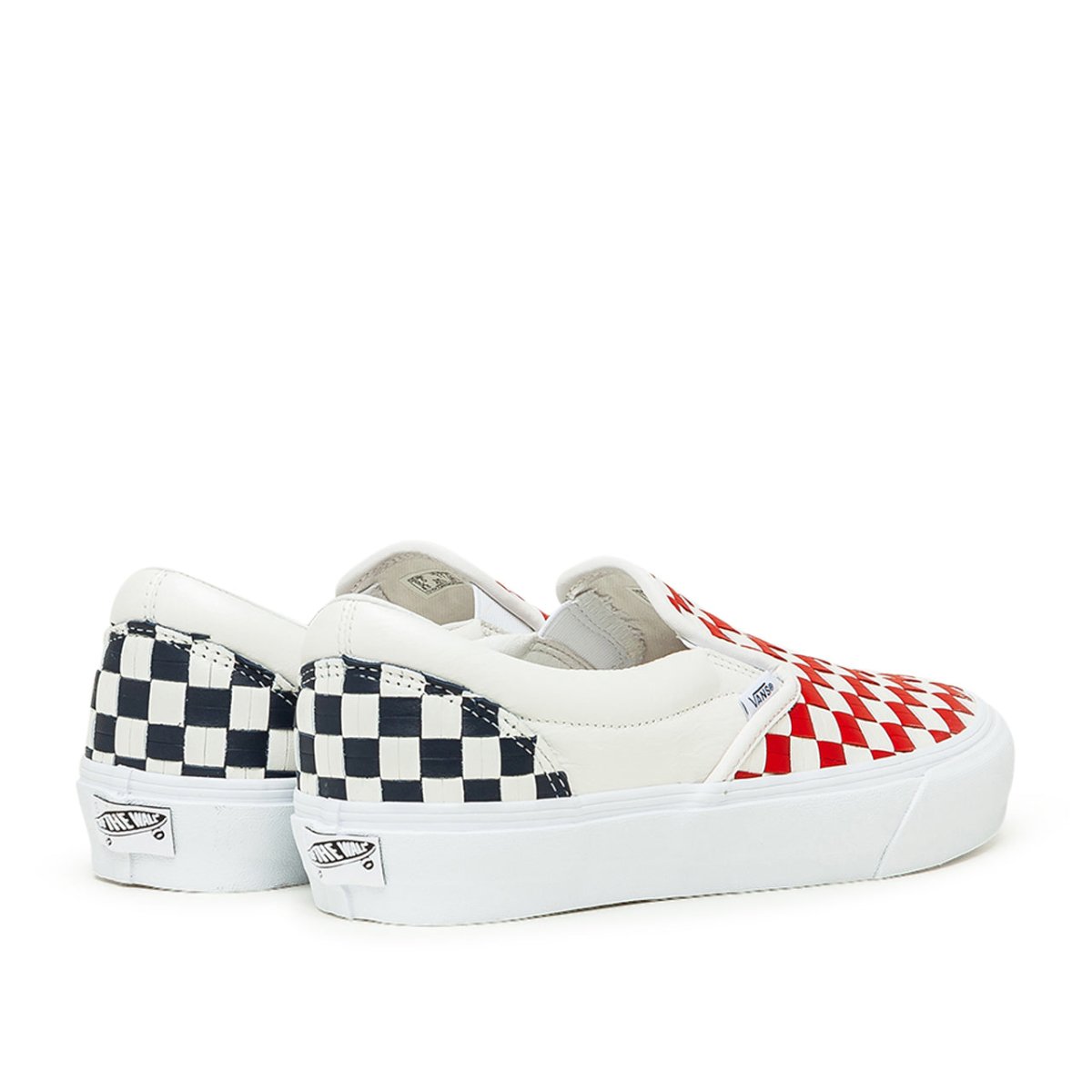 Vans red and 2024 white checkerboard slip on