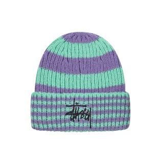 Stüssy Striped Big Basic Beanie (Grün / Lila)