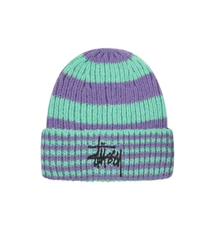 Stüssy Striped Big Basic Beanie (Grün / Lila)