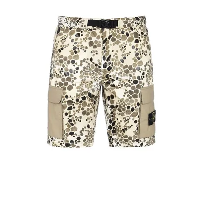 Stone Island Alligator Camo Cotton - Nylon Shorts (Beige)