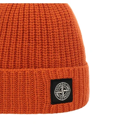 Stone Island Geelong Wool Patch Beanie (Orange)