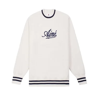 Aimé Leon Dore Reverse Fleece Crewneck (Creme / Dunkelblau)