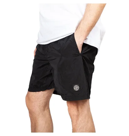 Stone Island Nylon Metal Patch Swim Shorts (Schwarz)