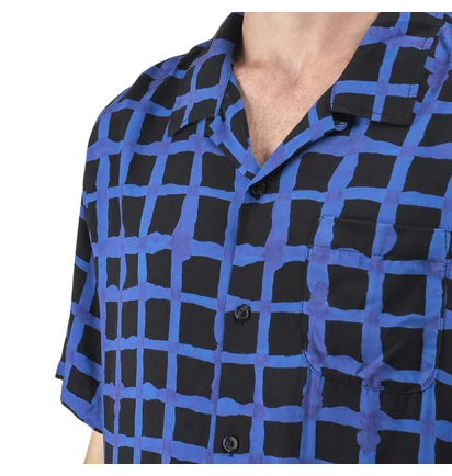 Stüssy Hand Drawn Grid Shirt (Blau / Schwarz)