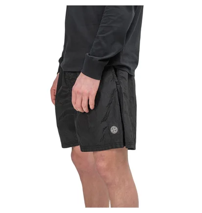 Stone Island Nylon Metal Patch Logo Swim Shorts (Schwarz)