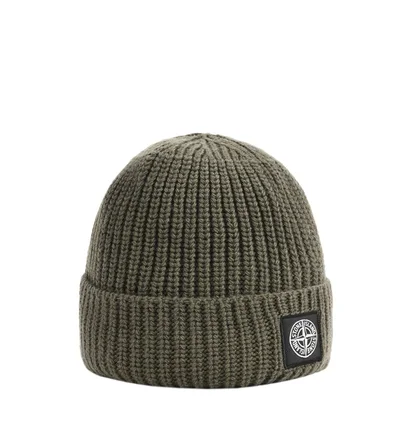 Stone Island Ribbed Beanie (Oliv)