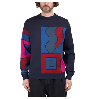 Parra Blocked Landscape Knitted Pullover (Navy / Multi)