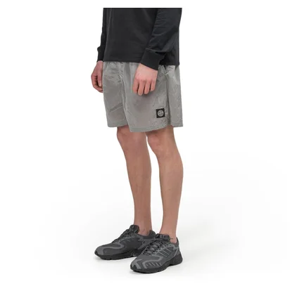 Stone Island Nylon Metal Patch Logo Swim Shorts (Grau)