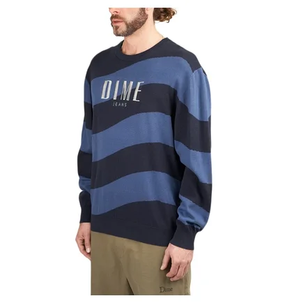 Dime Wave Striped Light Knit Sweater (Navy)
