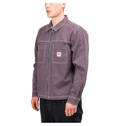 Stüssy Overdyed Hickory LS Zip Shirt (Lila)
