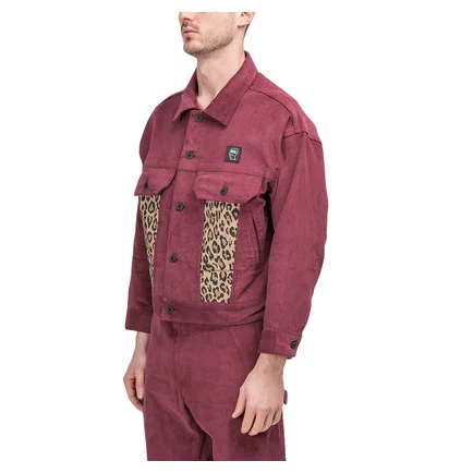 Brain Dead Leopard Contrast Trucker Jacket (Bordeaux)
