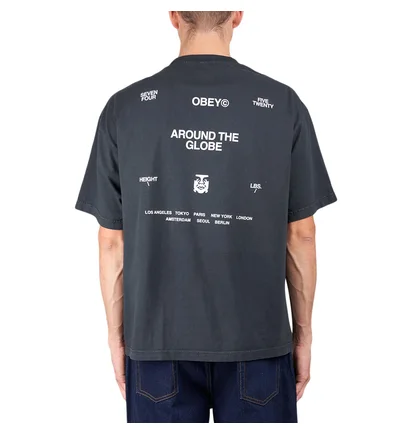 Obey Around the Globe Pigment T-Shirt (Schwarz)