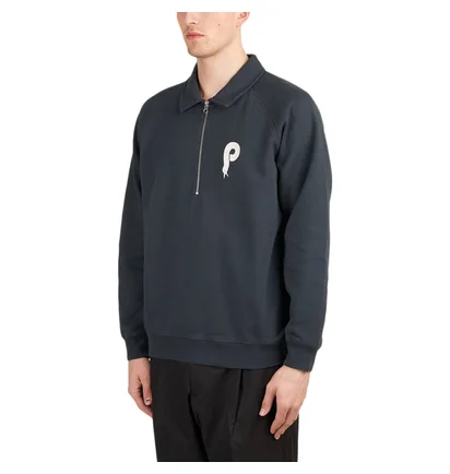 Parra Bird Face Font half Zip Polo Sweatshirt (Navy)