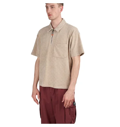Brain Dead Knit Check Half Zip Shirt (Beige)
