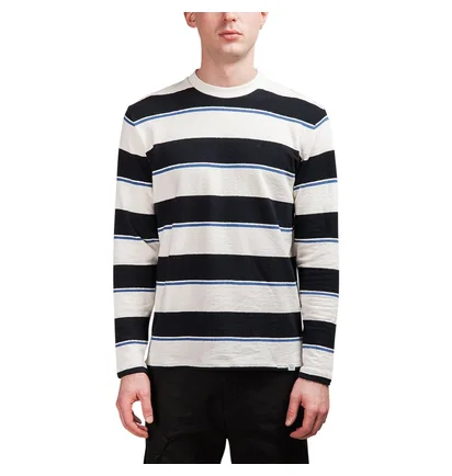 Norse Projects Johannes Textured Stripe Longsleeve (Dunkelblau)