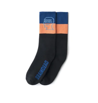 Brain Dead Striped Logo Socks (Schwarz / Blau / Orange)